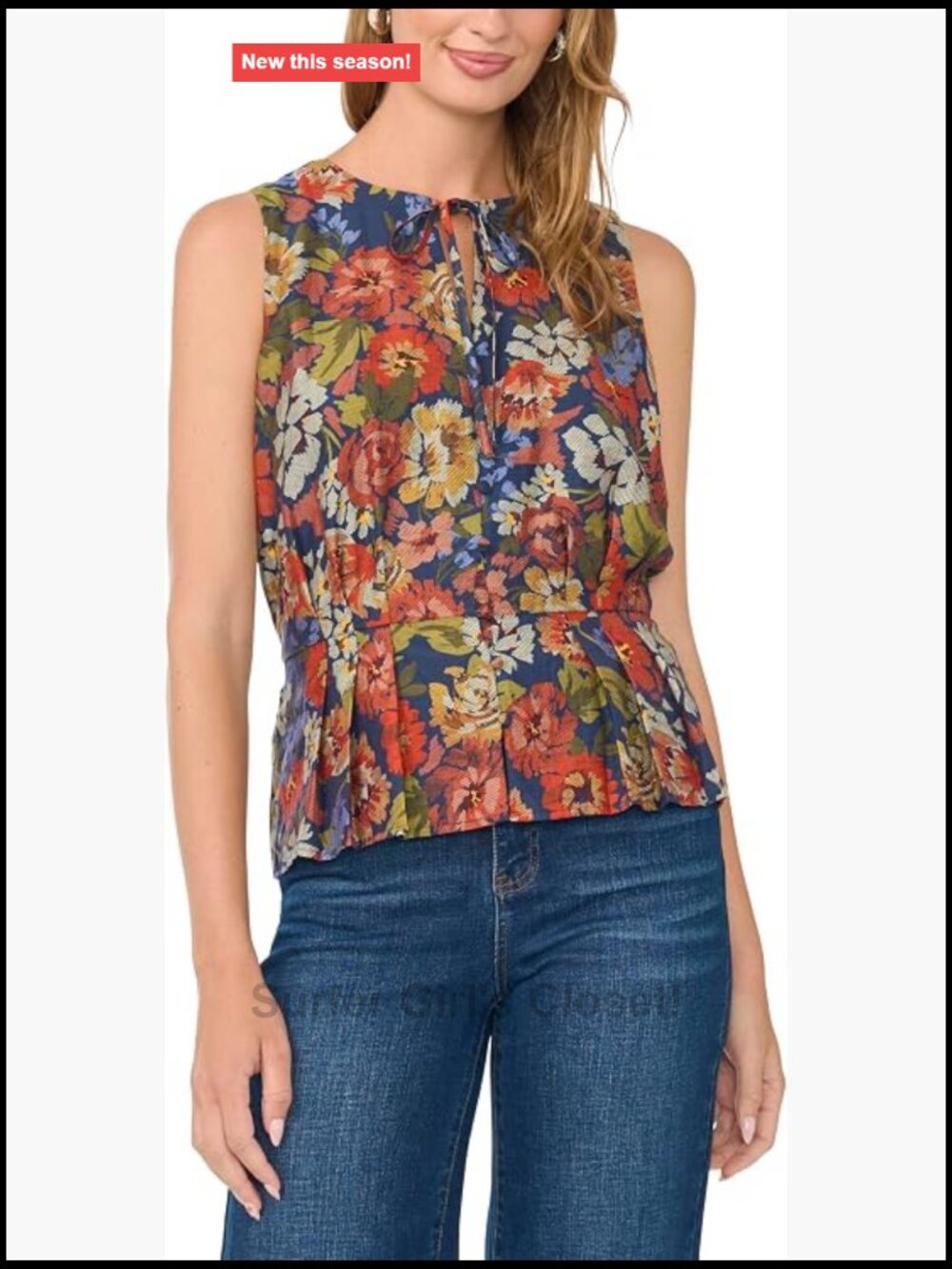 Sleeveless Pleated Waist Button Down Tank Top